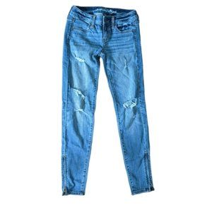 American Eagle Low rise Jegging Skinny Jeans Sz 0 Regular Distressed Stretch